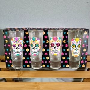 (4-Pk) 2oz Shooters Halloween Dia de los Muertos Day of the Dead Shot Glasses